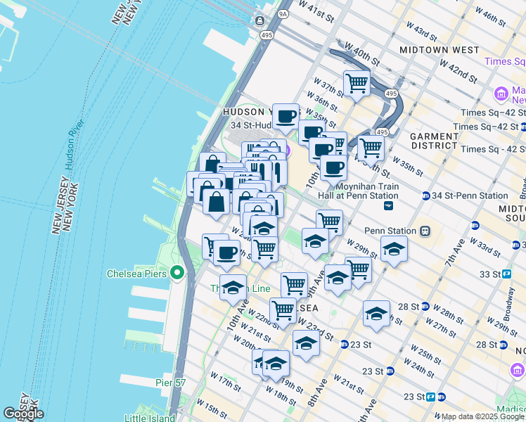 map of restaurants, bars, coffee shops, grocery stores, and more near 535 West 28th Street in New York