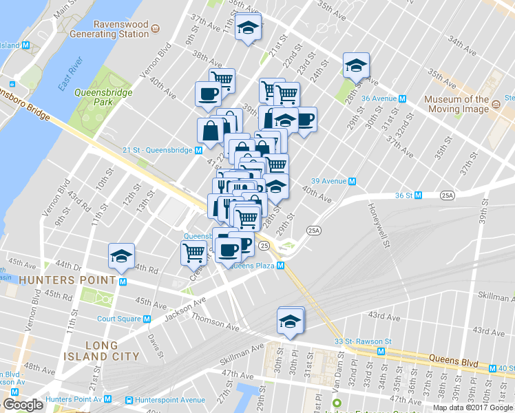 map of restaurants, bars, coffee shops, grocery stores, and more near 41-26 27th Street in Queens