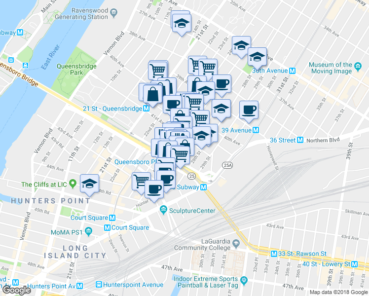 map of restaurants, bars, coffee shops, grocery stores, and more near 41-26 27th Street in Queens