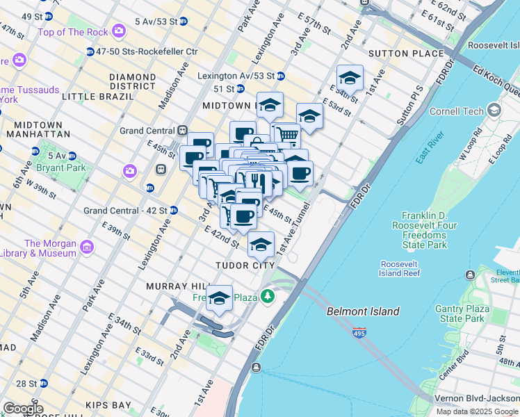 map of restaurants, bars, coffee shops, grocery stores, and more near in New York