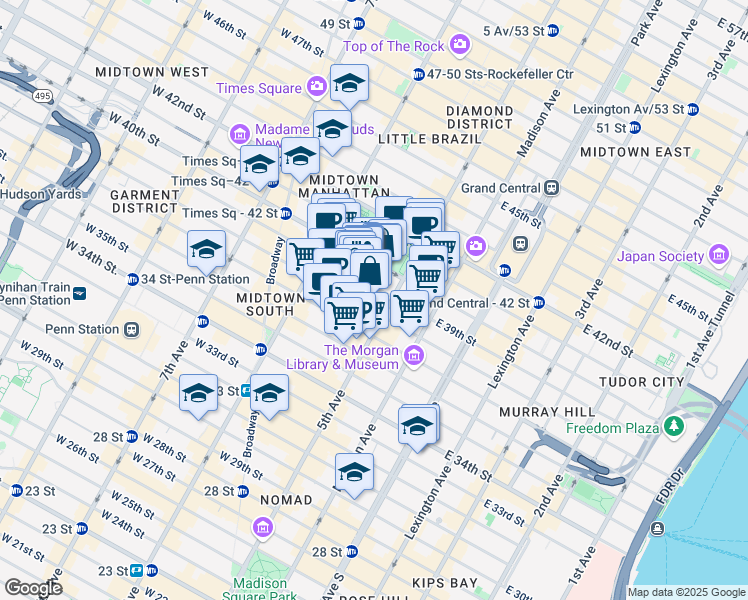 map of restaurants, bars, coffee shops, grocery stores, and more near in New York