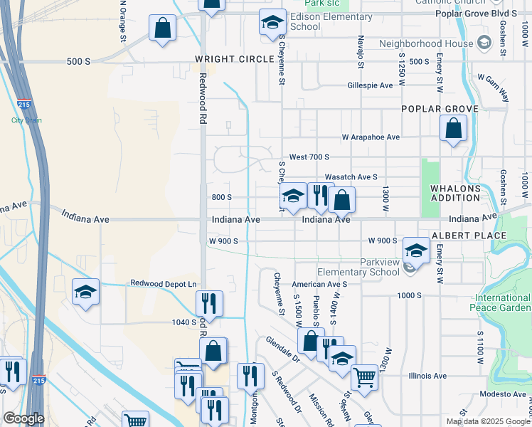 map of restaurants, bars, coffee shops, grocery stores, and more near 1556 West Indiana Avenue in Salt Lake City