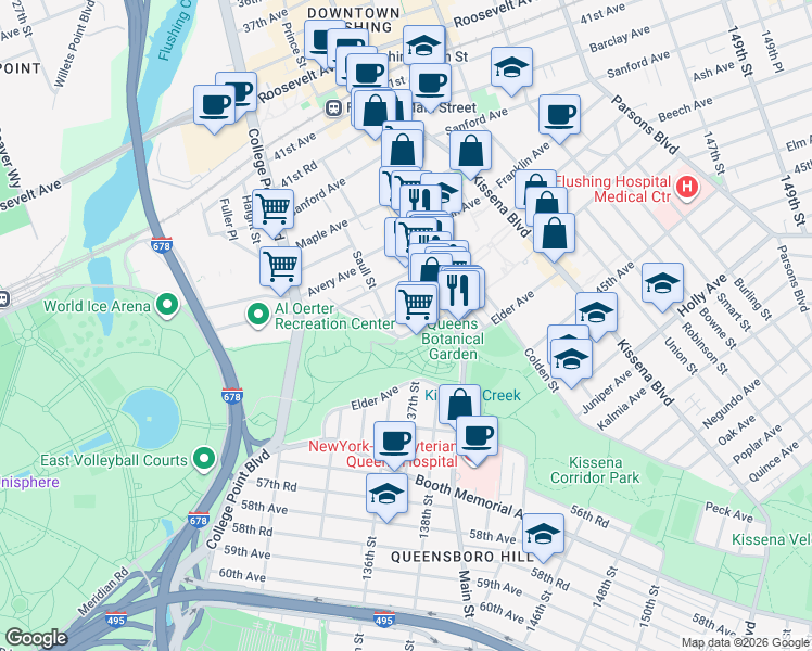 map of restaurants, bars, coffee shops, grocery stores, and more near 13409 Cherry Avenue in Queens