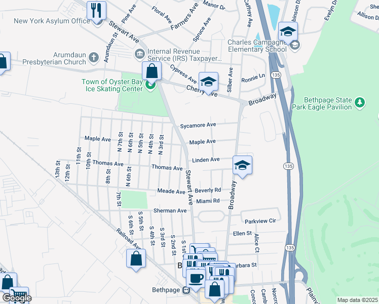 map of restaurants, bars, coffee shops, grocery stores, and more near 758 Stewart Avenue in Bethpage