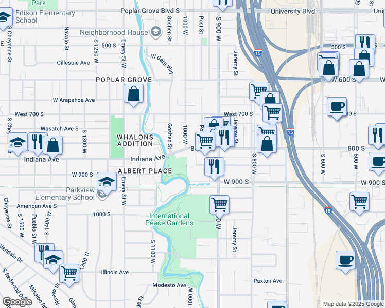 map of restaurants, bars, coffee shops, grocery stores, and more near 965 800 South in Salt Lake City