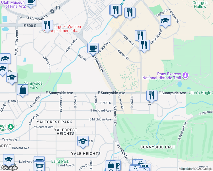 map of restaurants, bars, coffee shops, grocery stores, and more near 508 University Village in Salt Lake City