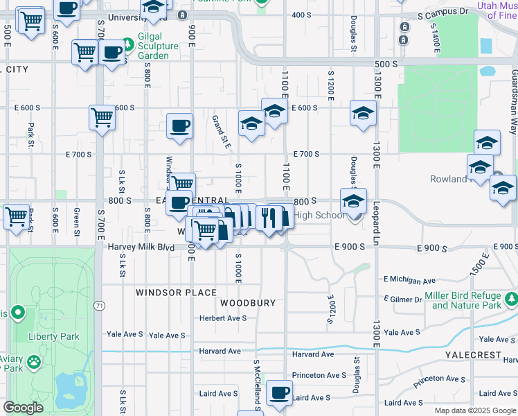 map of restaurants, bars, coffee shops, grocery stores, and more near 772 McClelland Street in Salt Lake City