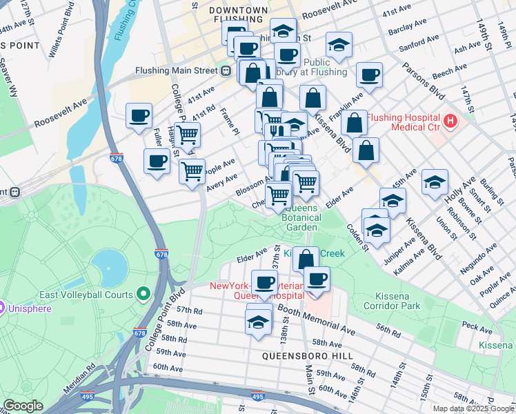 map of restaurants, bars, coffee shops, grocery stores, and more near 13409 Cherry Avenue in Queens