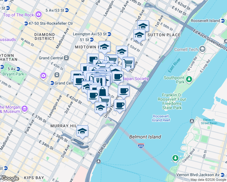 map of restaurants, bars, coffee shops, grocery stores, and more near in New York