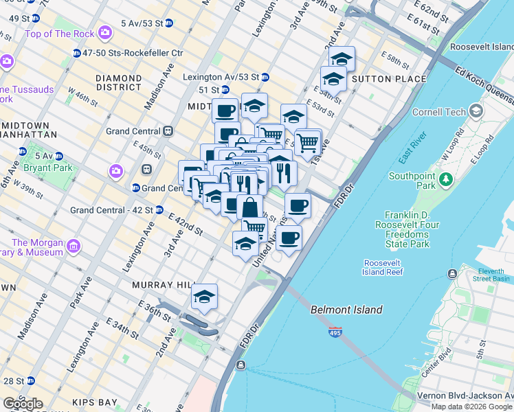 map of restaurants, bars, coffee shops, grocery stores, and more near in New York