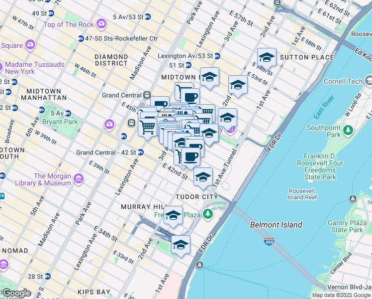 map of restaurants, bars, coffee shops, grocery stores, and more near 685 3rd Avenue in New York