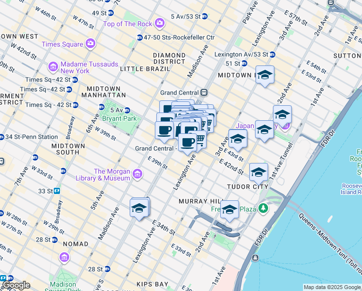 map of restaurants, bars, coffee shops, grocery stores, and more near in New York