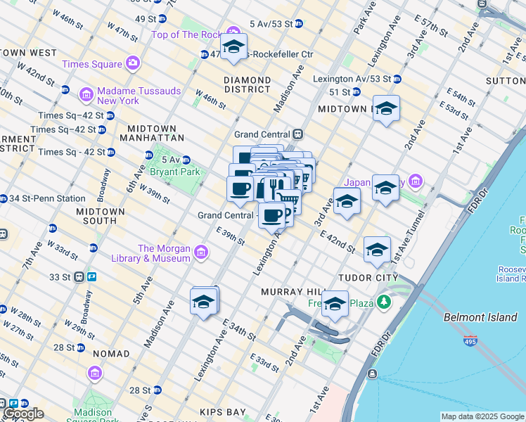 map of restaurants, bars, coffee shops, grocery stores, and more near in New York