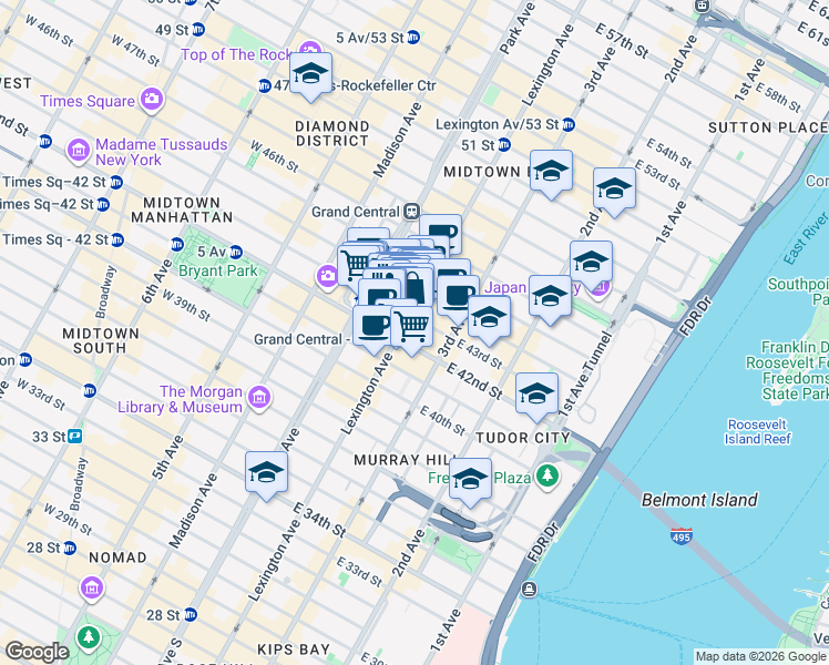 map of restaurants, bars, coffee shops, grocery stores, and more near in New York