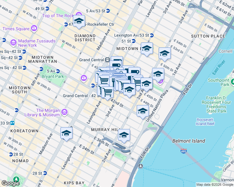 map of restaurants, bars, coffee shops, grocery stores, and more near in New York