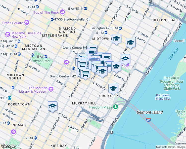 map of restaurants, bars, coffee shops, grocery stores, and more near 666 3rd Avenue in New York