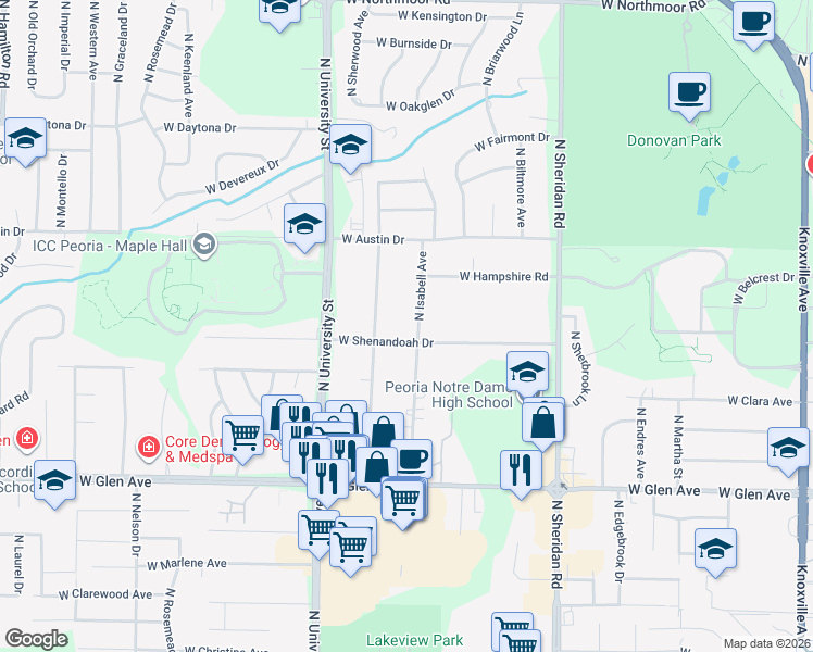 map of restaurants, bars, coffee shops, grocery stores, and more near 5315 North Isabell Avenue in Peoria