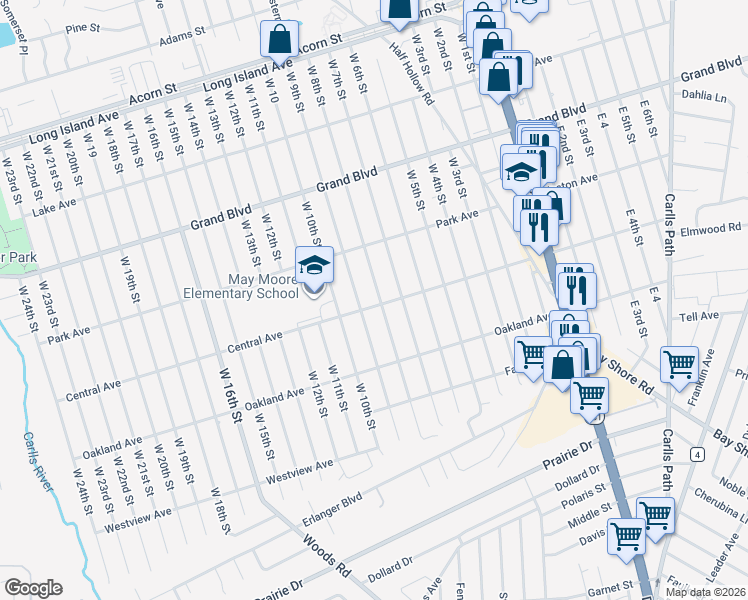 map of restaurants, bars, coffee shops, grocery stores, and more near 206 West 8th Street in Deer Park