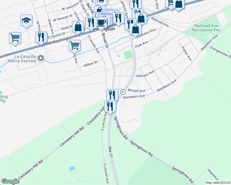 map of restaurants, bars, coffee shops, grocery stores, and more near 202 Broad Street in Washington