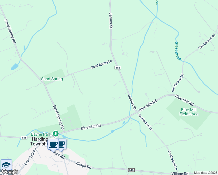 map of restaurants, bars, coffee shops, grocery stores, and more near 521 James Street in Morristown
