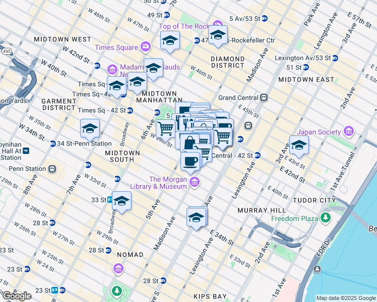 map of restaurants, bars, coffee shops, grocery stores, and more near in New York