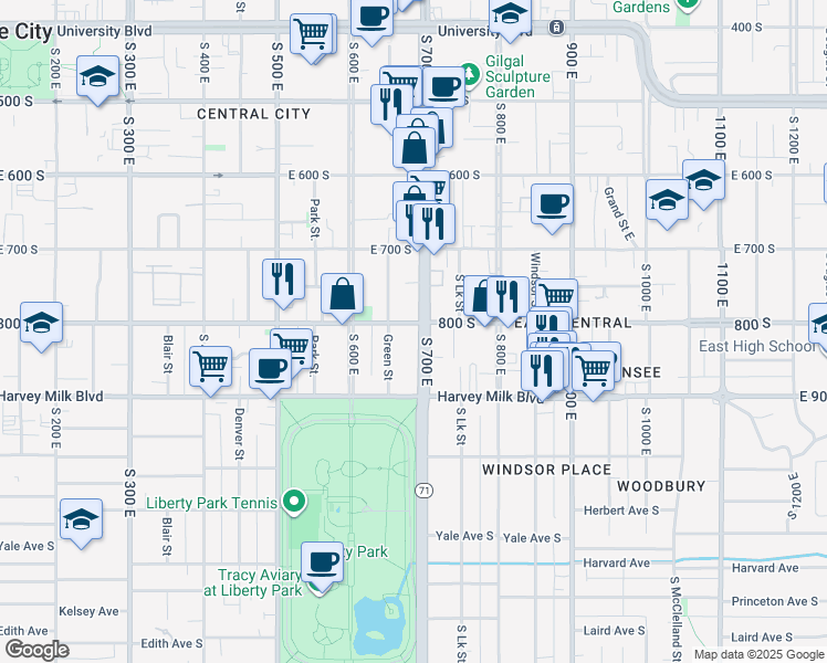 map of restaurants, bars, coffee shops, grocery stores, and more near 804 South 700 East in Salt Lake City