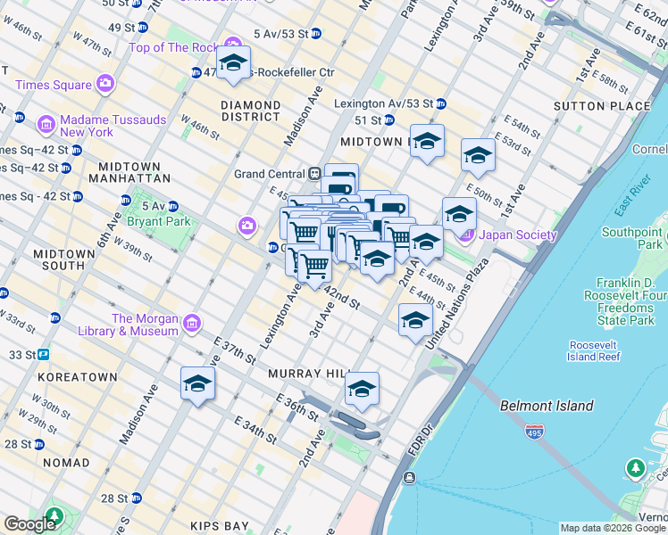 map of restaurants, bars, coffee shops, grocery stores, and more near in New York