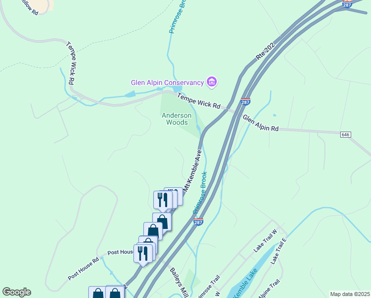 map of restaurants, bars, coffee shops, grocery stores, and more near 12 Baxter Farm Road in Morristown
