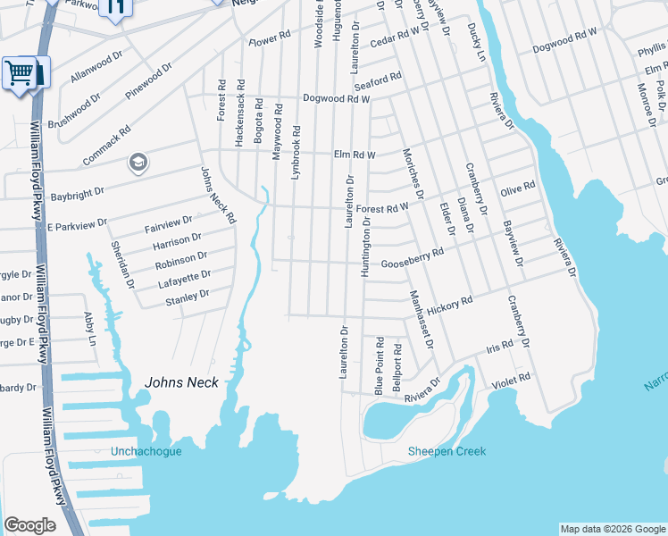 map of restaurants, bars, coffee shops, grocery stores, and more near 81 Huguenot Drive in Mastic Beach