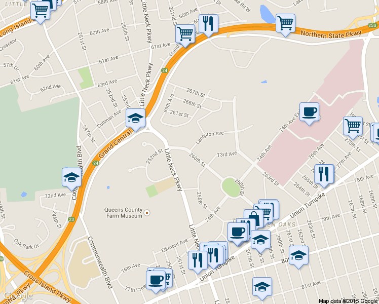 map of restaurants, bars, coffee shops, grocery stores, and more near 260-2 Langston Avenue in Queens