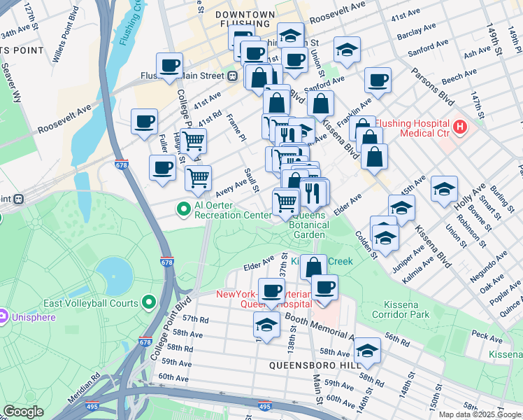 map of restaurants, bars, coffee shops, grocery stores, and more near 13409 Cherry Avenue in Queens