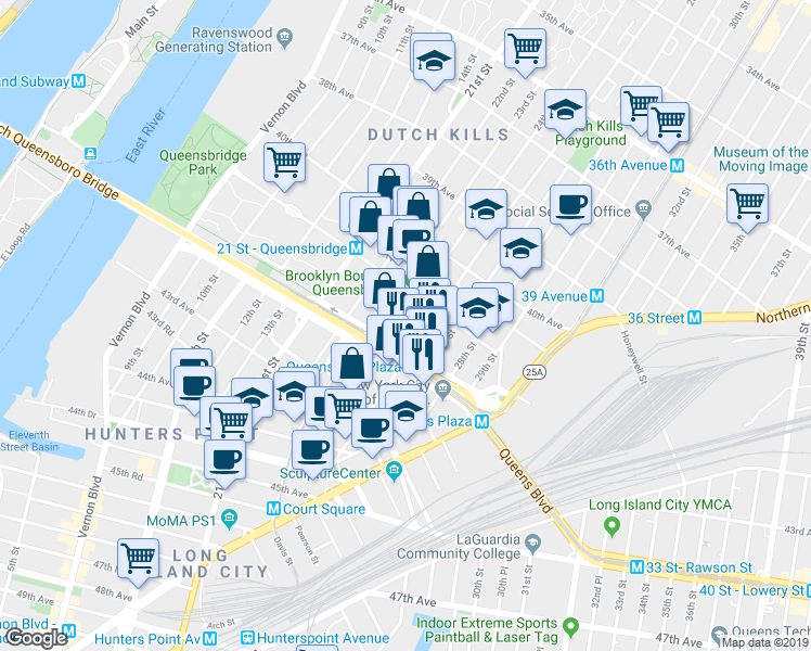 map of restaurants, bars, coffee shops, grocery stores, and more near 41-44 24th Street in Queens
