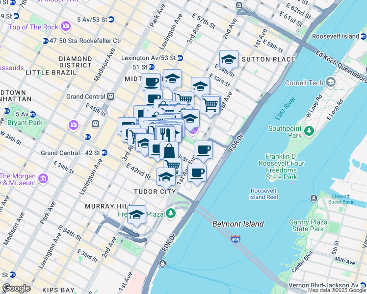 map of restaurants, bars, coffee shops, grocery stores, and more near in New York