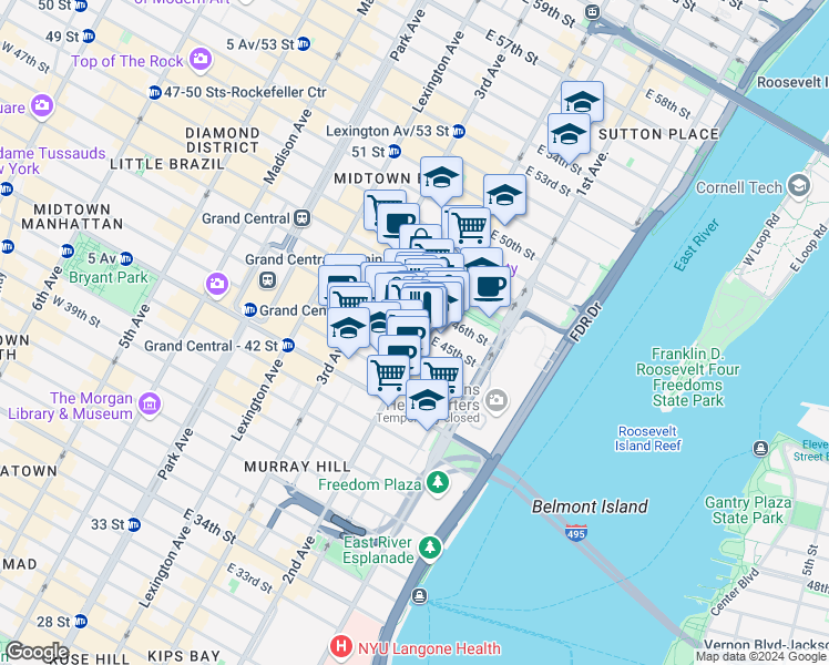 map of restaurants, bars, coffee shops, grocery stores, and more near in New York