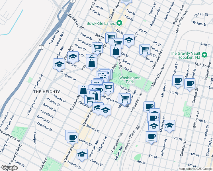 map of restaurants, bars, coffee shops, grocery stores, and more near in Jersey City