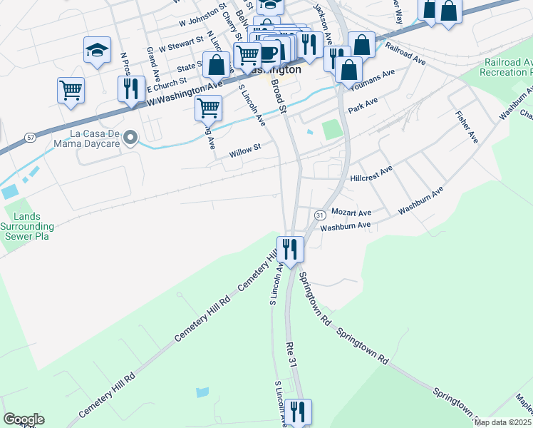 map of restaurants, bars, coffee shops, grocery stores, and more near 19 Nunn Avenue in Washington