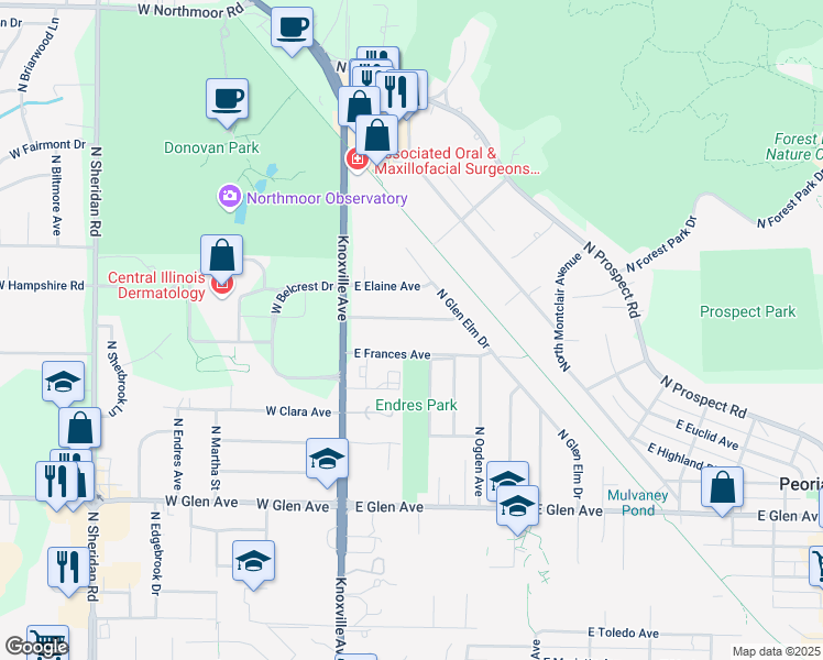map of restaurants, bars, coffee shops, grocery stores, and more near 206 E Cherry Ridge Rd in Peoria