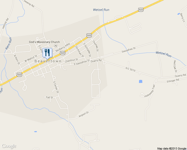 map of restaurants, bars, coffee shops, grocery stores, and more near 105 West Beaver Tale Road in Beavertown