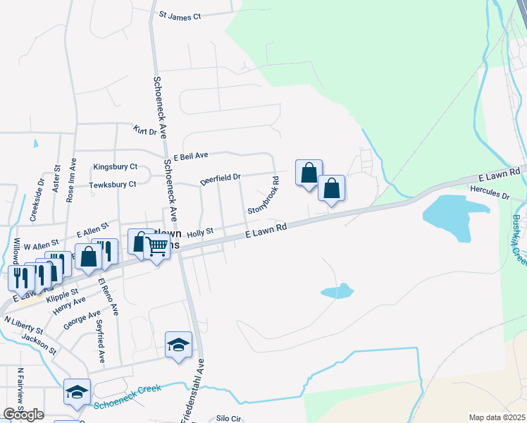 map of restaurants, bars, coffee shops, grocery stores, and more near 508 Stonybrook Road in Nazareth