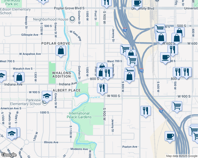 map of restaurants, bars, coffee shops, grocery stores, and more near 927 800 South in Salt Lake City