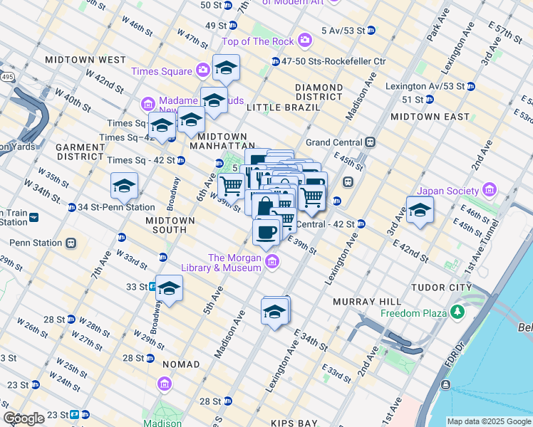 map of restaurants, bars, coffee shops, grocery stores, and more near in New York