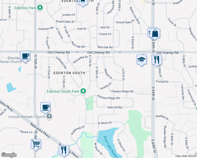 map of restaurants, bars, coffee shops, grocery stores, and more near 6030 South 78th Street in Lincoln