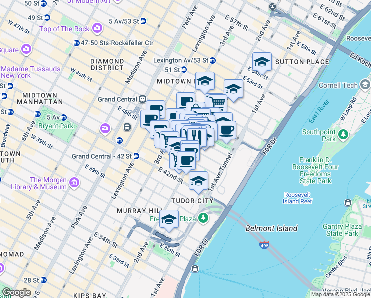 map of restaurants, bars, coffee shops, grocery stores, and more near in New York