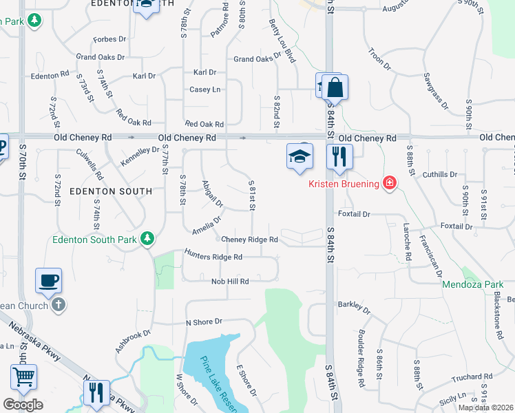 map of restaurants, bars, coffee shops, grocery stores, and more near 6040 South 81st Street in Lincoln