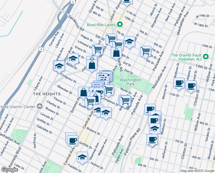 map of restaurants, bars, coffee shops, grocery stores, and more near in Jersey City