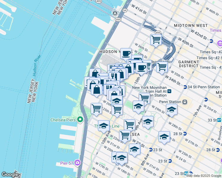 map of restaurants, bars, coffee shops, grocery stores, and more near 547 West 28th Street in New York