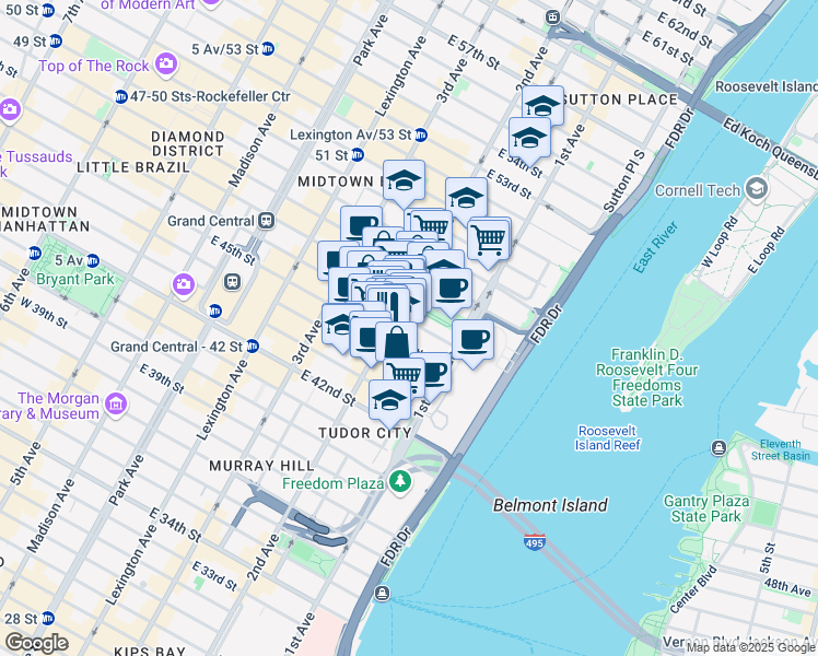 map of restaurants, bars, coffee shops, grocery stores, and more near in New York