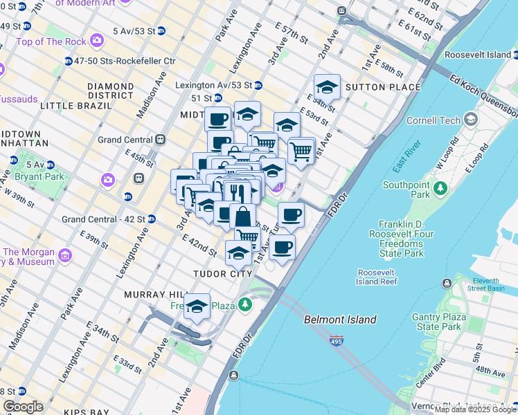 map of restaurants, bars, coffee shops, grocery stores, and more near in New York