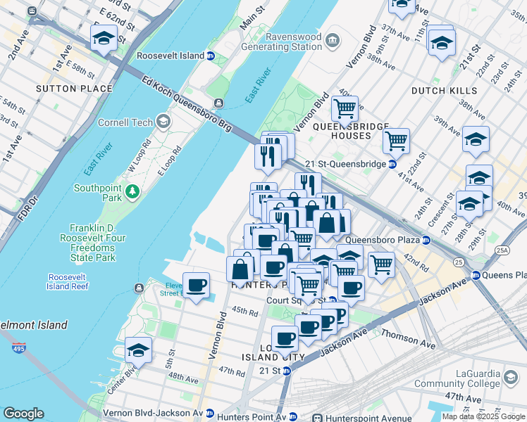 map of restaurants, bars, coffee shops, grocery stores, and more near 43-29 9th Street in Queens