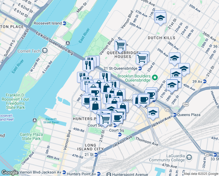 map of restaurants, bars, coffee shops, grocery stores, and more near 810 12th Street in Queens